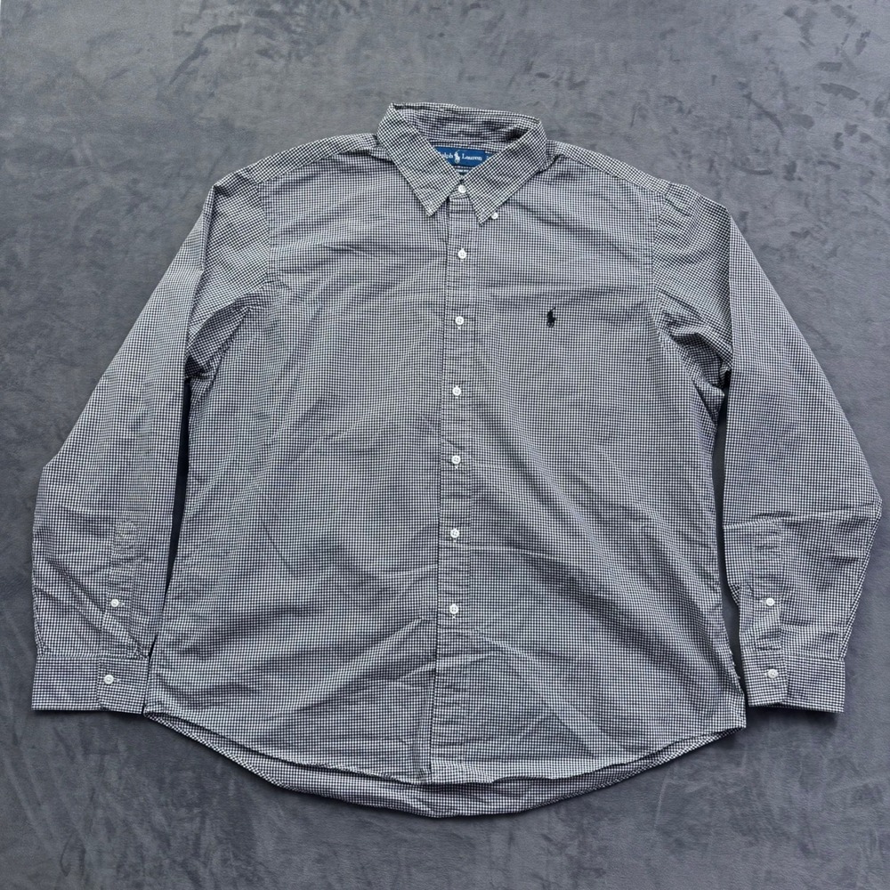 Polo Ralph Lauren Mens XXL Custom Fit Gingham Button Down Shirt Black White